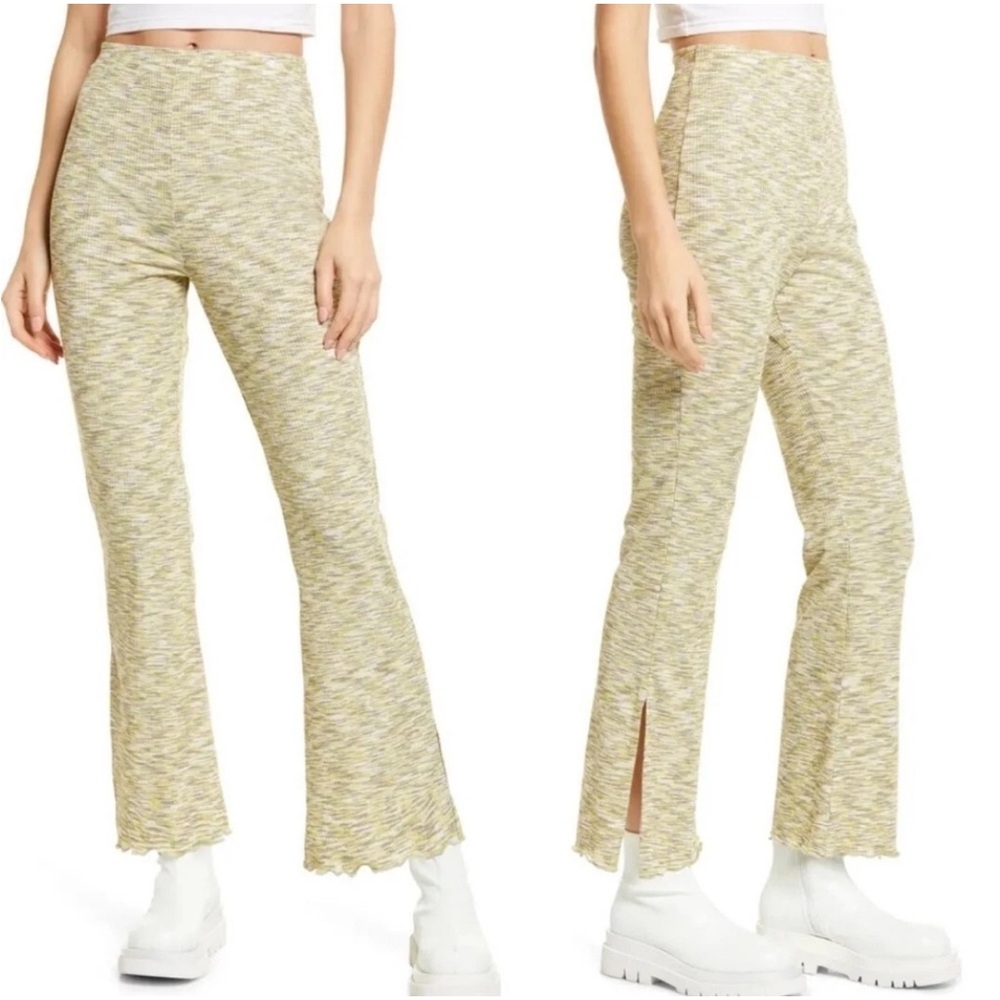 Lisa Says Gah Josie Ribbed Space Dye Flare Pants in Honeydew Size M Stretch Slit